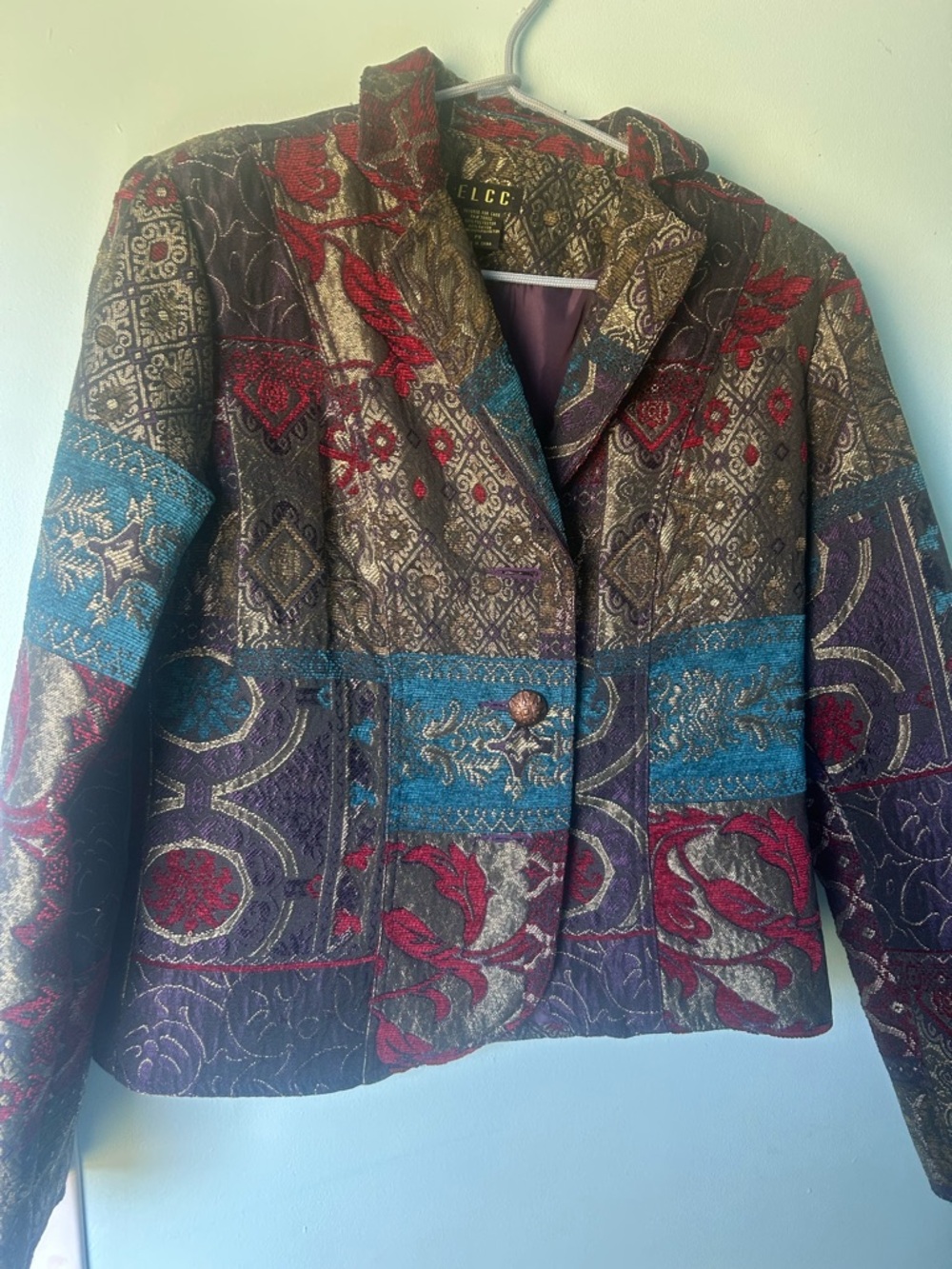 ELCC Brocade Patchwork Blazer - Red, Teal & Purple